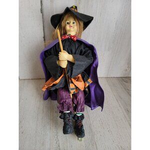 Vintage witch on broom girl purple‎ Halloween prop decor unique